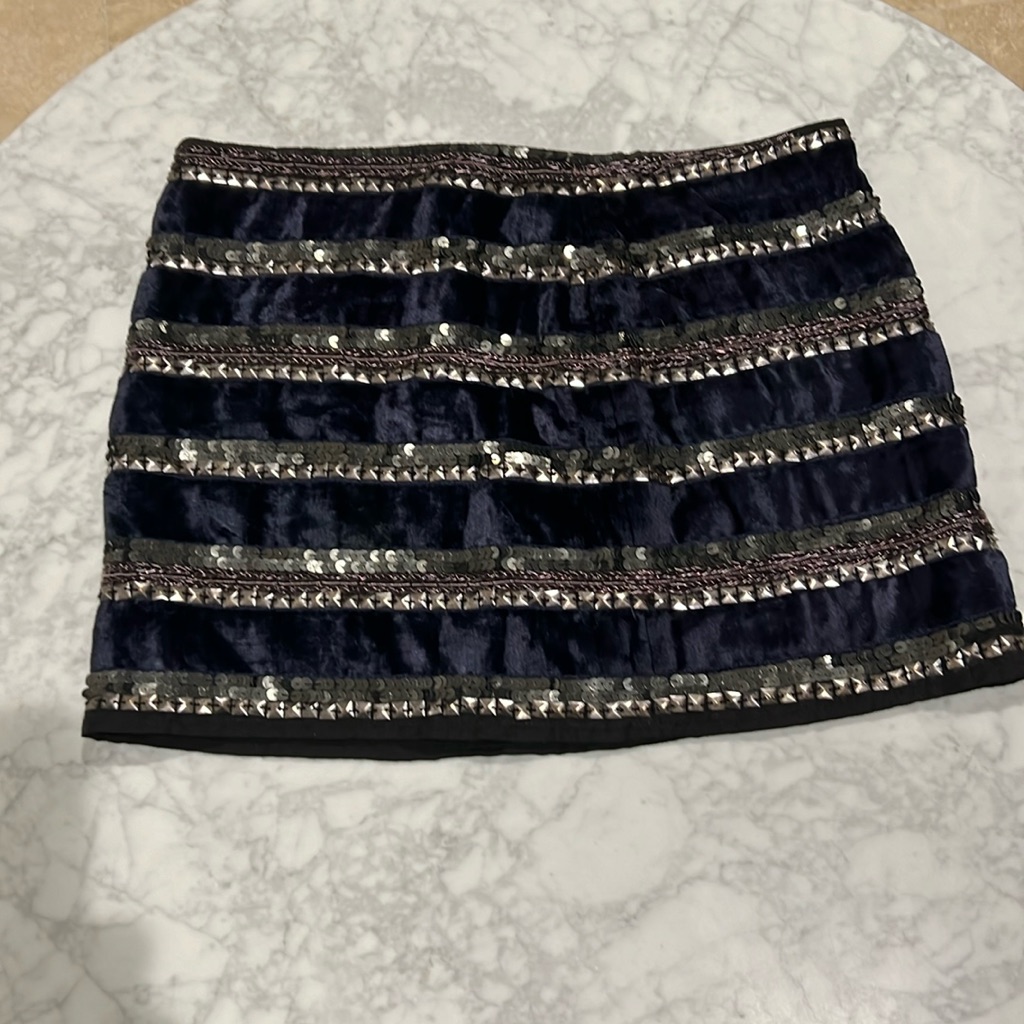 Gryphon. Blue Velvet, Sequin, And Studs. Mini Skirt. S